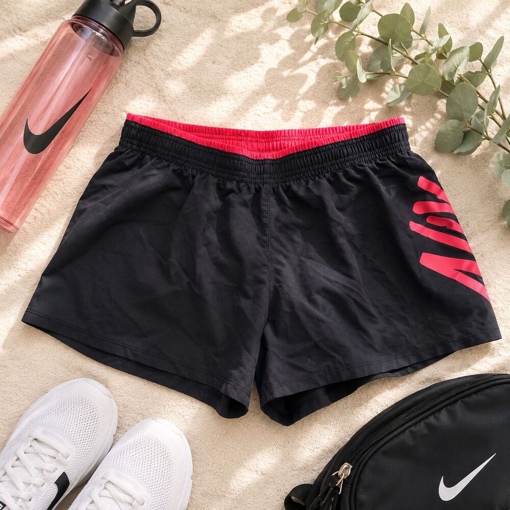 Nike Dri Fit Running Shorts Womens Medium Black Pink Athletic Gym Lined